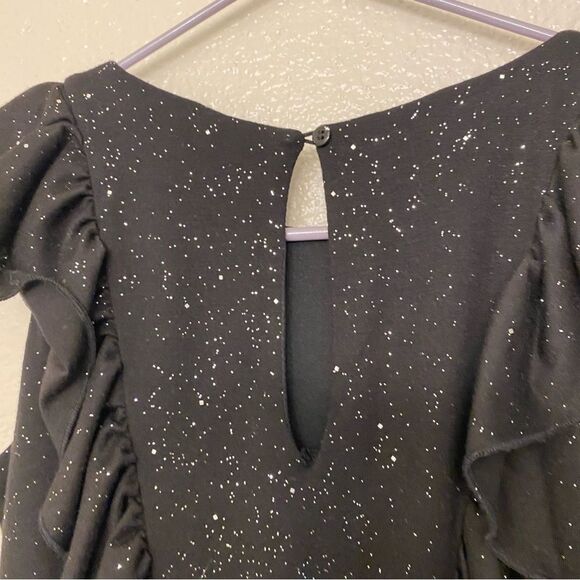 H&M black sparkly stretch cotton wide leg ruffle jumpsuit romper 8-10 - Picture 5 of 10